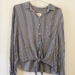 American Eagle ✤ Peasant Stripe Tie Pocket Blouse